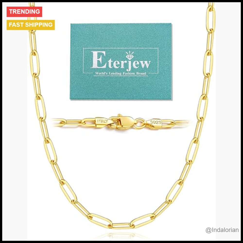 18k Gold Plated 925 Sterling Silver Paperclip Chain Necklace 5mm